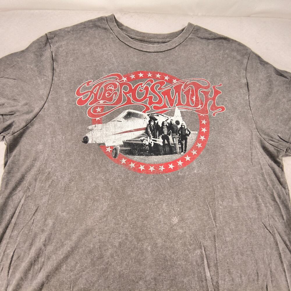 Aerosmith Band Casual Crew Neck Graphic T-Shirt Mens Size Large L Gray Red
